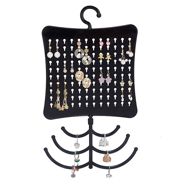 

PandaHall Plastic Wall Mounted Multi-purpose Jewelry Storage Hanging Rack, for Earrings, Keys, Necklaces Storage, Black, 24.5x19.6x0.35cm...