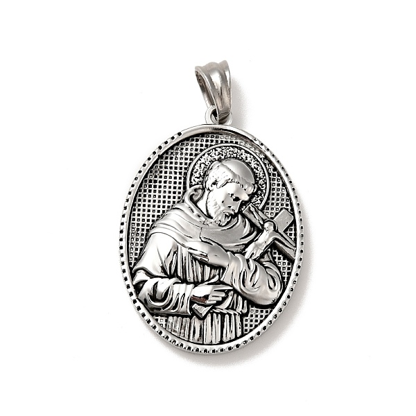 

PandaHall Tibetan Style 304 Stainless Steel Pendants, Religion, Oval with Priest Pattern Charms, Antique Silver, 35.5x26x5mm, Hole: 5x7mm...