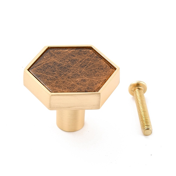 

PandaHall Hexagon with Marble Pattern Brass Box Handles & Knobs, with Resin Cabochons and Iron Screws, Matte Gold Color, Camel..., Brown