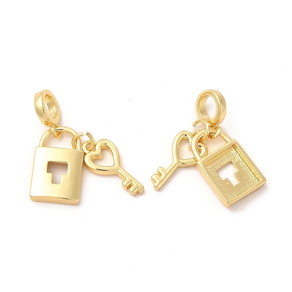

PandaHall Rack Plating Brass European Dangle Charms, Large Hole Pendants, Cadmium Free & Lead Free, Lock with Key, Real 18K Gold Plated...
