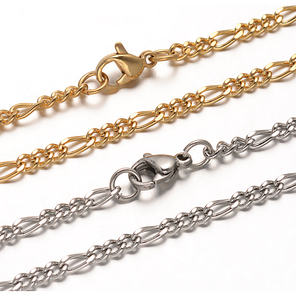 

PandaHall 304 Stainless Steel Figaro Chains Necklaces, with Lobster Claw Clasps, Faceted, Mixed Color, 29.52 inch(75cm) 304 Stainless Steel
