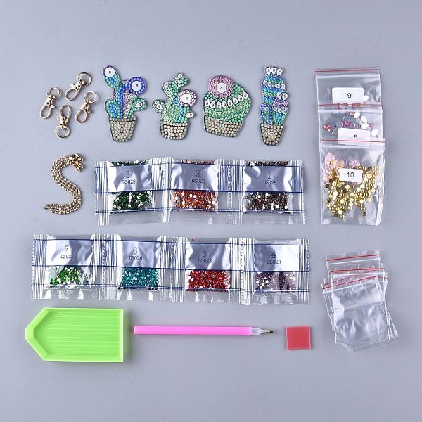 

PandaHall DIY Diamond Painting Keychain Kits, with Cactus Shape Diamond Painting Mold, Rhinestone, Diamond Sticky Pen, Tray Plate and Glue..., Multicolor