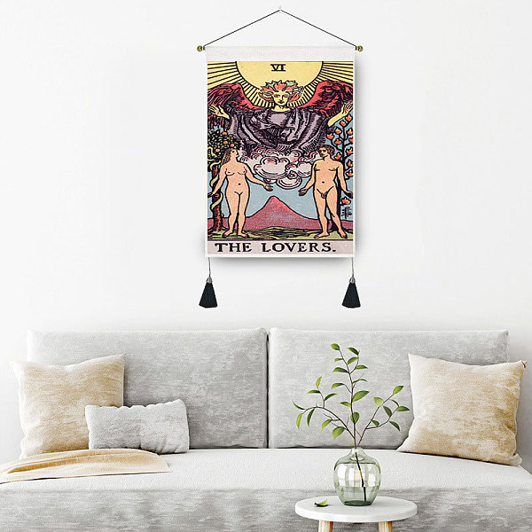 

PandaHall Tarot Pattern Polycotton Wall Hanging Tapestry, Vertical Tapestry, with Wood Rod & Iron Traceless Nail & Cord, for Home Decoration...