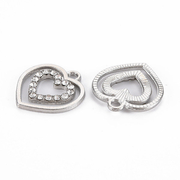 

PandaHall Alloy Pendants, with Crystal Rhinestone, Heart, Platinum, 19x18x2mm, Hole: 2mm Alloy+Rhinestone Heart Clear