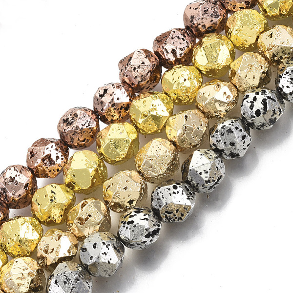 

PandaHall Electroplated Natural Lava Rock Beads Strands, Round, Faceted, Bumpy, Mixed Color, 8~9x7~8mm, Hole: 1mm, about 47~50pcs/Strand...