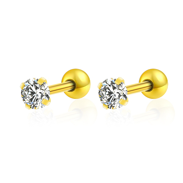 

PandaHall Stainless Steel Ear False Plugs, 4mm Clear Cubic Zirconia Stud Earrings for Women, Golden Stainless Steel