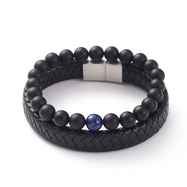 

PandaHall Unisex Stretch Bracelets & Leather Cord Bracelets Sets, Stackable Bracelets, Natural Lapis Lazuli(Dyed) & Agate Beads, 304..., Black