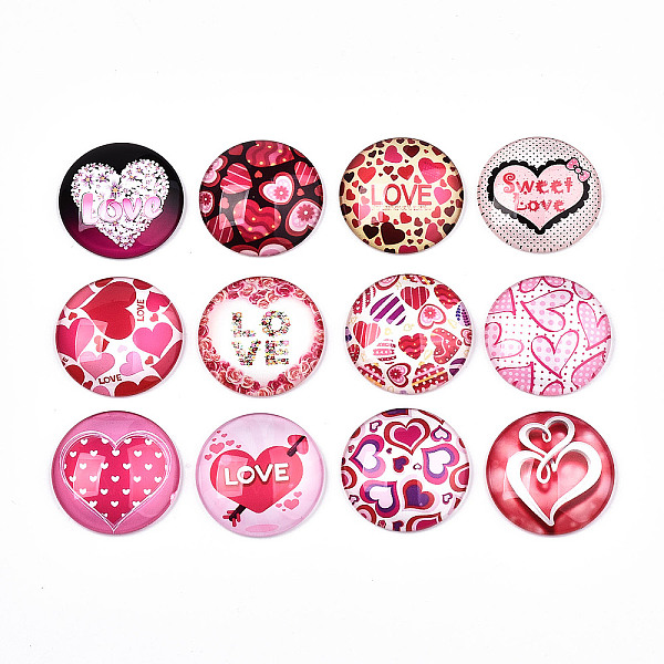 

PandaHall Glass Cabochons, Half Round with Heart, Mixed Color, Heart Pattern, Mixed Color, 30x8mm, 12pcs/set Glass Half Round Multicolor