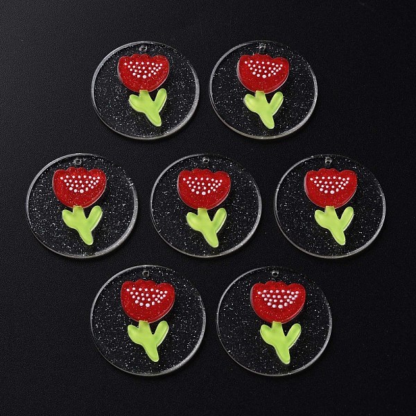 

PandaHall Cellulose Acetate(Resin) Pendants, with Glitter Powder, Flat Round with Tulip, Red, 30x4mm, Hole: 1.4mm Cellulose Acetate Flat...