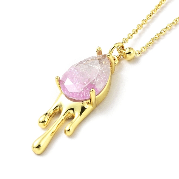 

PandaHall Synthetic Crystal Teardrop Pendant Necklace, Gold Plated Brass Jewelry for Women, Pearl Pink, 17.32 inch(44cm) Brass