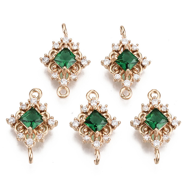 

PandaHall Brass Micro Pave Cubic Zirconia Links Connectors, with Glass, Long-Lasting Plated, Rhombus, Light Gold, Sea Green, 17x11x4mm, Hole...