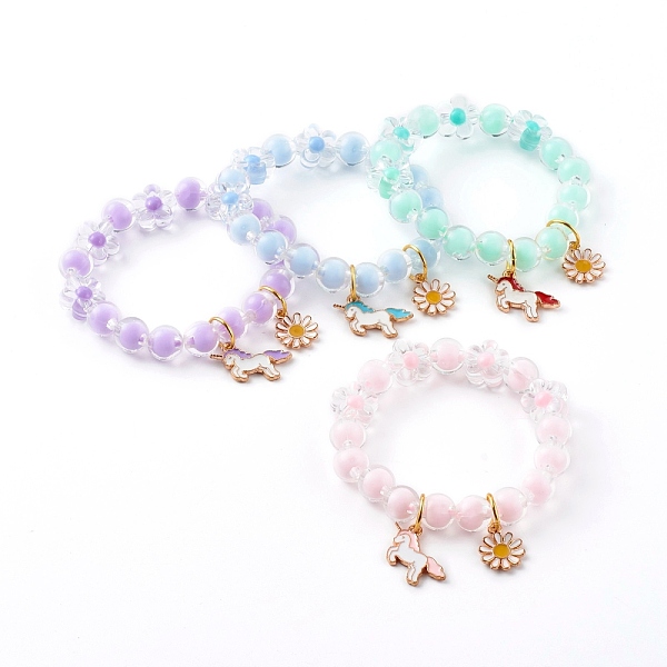

PandaHall Transparent Acrylic Stretch Charm Bracelets for Kids, with Alloy Enamel Pendants, Unicorn & Daisy, Golden, Mixed Color, Inner..., Multicolor