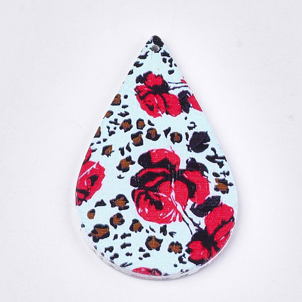 

PandaHall Printed Wooden Big Pendants, Dyed, Teardrop with Flower Pattern, Colorful, 59x36x2.5mm, Hole: 1.5mm Wood Teardrop