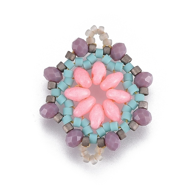 PandaHall MIYUKI & TOHO Handmade Japanese Seed Beads Links, Loom Pattern, Flower, Pink, 24~25.6x19~19.2x3.2~3.6mm, Hole: 1.5~1.6mm Glass...
