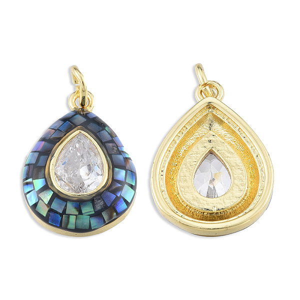 

PandaHall Brass Pave Clear Cubic Zirconia Pendants, with Jump Rings and Shell, Enamel, Real 18K Gold Plated, Nickel Free, Teardrop, Black...