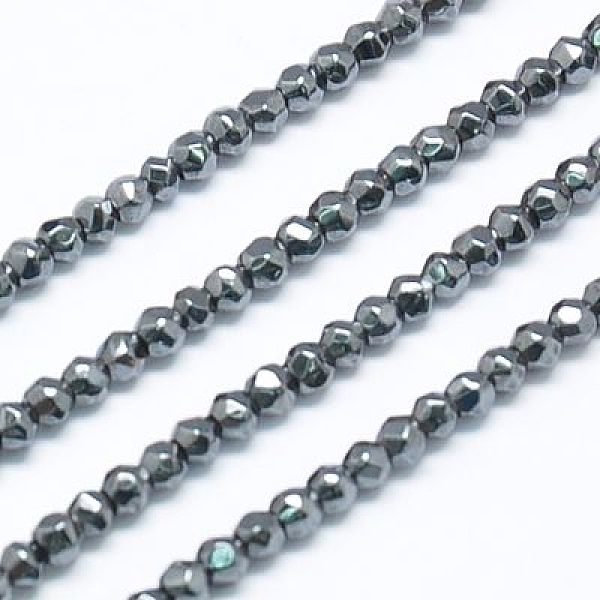 

PandaHall Synthetic Non-magnetic Synthetic Hematite Beads Strands, Faceted, Round, 2mm, Hole: 1mm, about 185~200pcs/strands, 15.4 inch..., Black