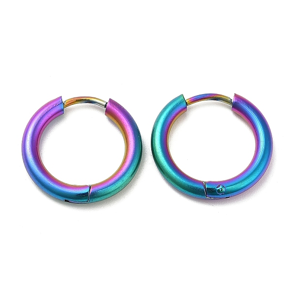 

PandaHall Ion Plating(IP) Titanium Alloy Huggie Hoop Earrings for Women, Rainbow Color, 10 Gauge, 17x2.5mm Alloy