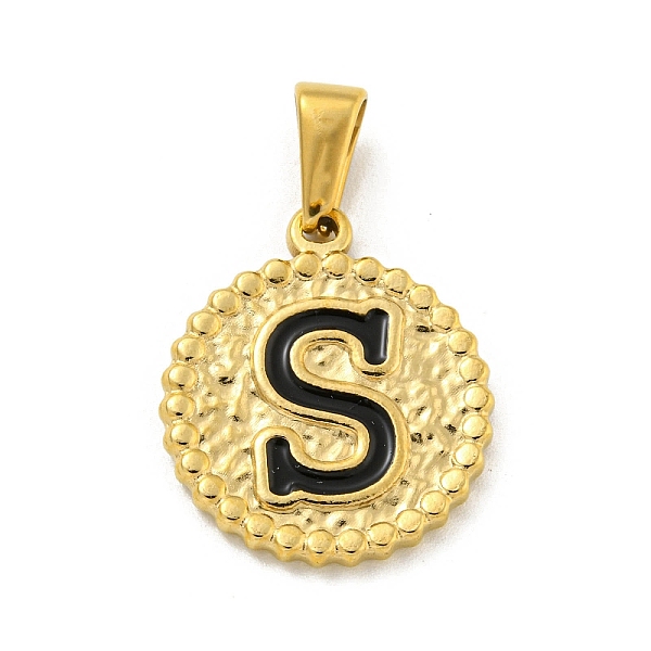 

PandaHall Ion Plating(IP) 304 Stainless Steel Enamel Pendants, Golden, Flat Round with Letter Charm, Letter S, 21x18x2mm, Hole: 8x3.5mm..., Black