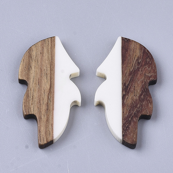 

PandaHall Resin & Wood Cabochons, Leaf, White, 31.5x16x3mm Resin+Wood Leaf White