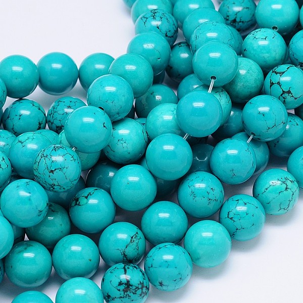 

PandaHall Natural Magnesite Round Bead Strands, Dyed & Heated, Medium Turquoise, 10mm, Hole: 2mm, about 40pcs/strand, 15.55 inch Magnesite..., Cyan