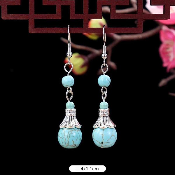 

PandaHall Turquoise Dangle Earrings for Women, Teardrop Alloy Teardrop Green