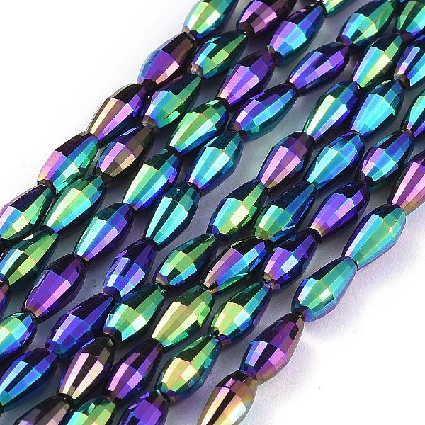 

PandaHall Electroplated Glass Beads Strands, Half Plated, Rice Shape, Colorful, 8.5x4mm, Hole: 1mm, about 72pcs/Strand, 24.57''(62.4cm)...