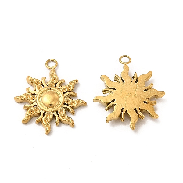 

PandaHall Ion Plating(IP) 304 Stainless Steel Pendants, Sun Charm, Real 18K Gold Plated, 19.5x17x2.5mm, Hole: 1.8mm 304 Stainless Steel Sun