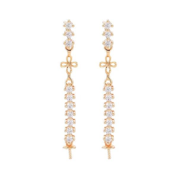 

PandaHall Brass Micro Pave Clear Cubic Zirconia Stud Earring Findings, for Half Drilled Beads, Nickel Free, Chinese Knot, Real 18K Gold...