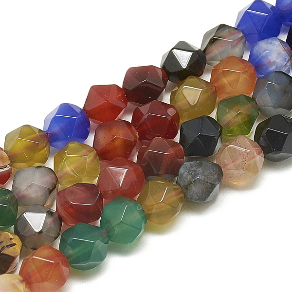 

PandaHall Natural Agate Beads Strands, Faceted, Dyed, Round, 7.5~8x7~8x7~8mm, Hole: 1mm, about 47pcs/14.9 inch Multi-Color Agate Round