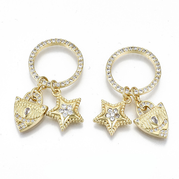 

PandaHall Brass Micro Pave Clear Cubic Zirconia Pendants, Nickel Free, Rings with Triangle with Star, Real 16K Gold Plated, 39mm, Ring...