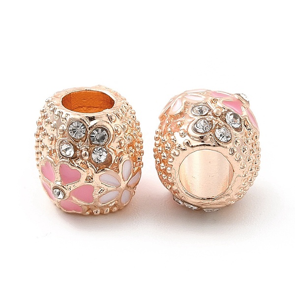 

PandaHall Rack Plating Alloy Enamel European Beads, with Rhinestone, Large Hole Beads, Barrel with Flower, Rose Gold, 9.5x9.5mm, Hole: 4.5mm..., Clear