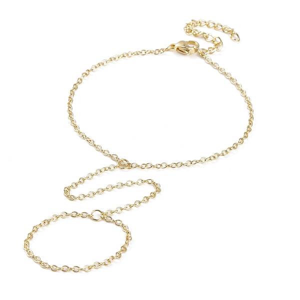 

PandaHall Brass Cable Chain Ring Bracelets for Women, Golden, 6-7/8 inch(17.5cm) Brass