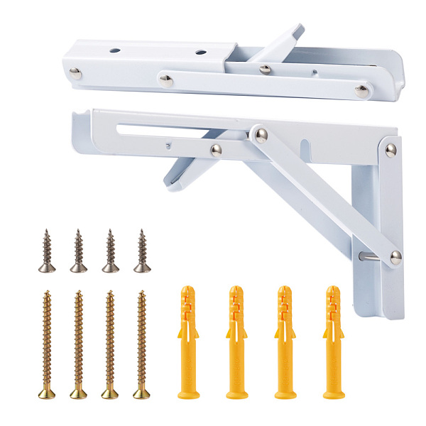 

PandaHall Iron Folding Shelf Brackets, with Plastic Plus & Iron Screws, White, 1.6~20x0.65~3.7x0.65~2.4cm, 20pcs/set Iron White