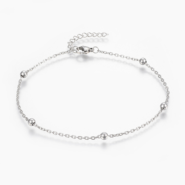 

PandaHall 304 Stainless Steel Anklets, with Lobster Claw Clasps, Round Beads and Cable Chains, Stainless Steel Color, 9 inch(230mm)...