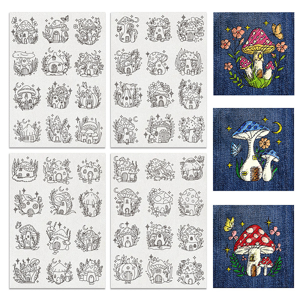 

PandaHall 4 Sheets 11.6x8.2 Inch Stick and Stitch Embroidery Patterns, Non-woven Fabrics Water Soluble Embroidery Stabilizers, Mushroom...