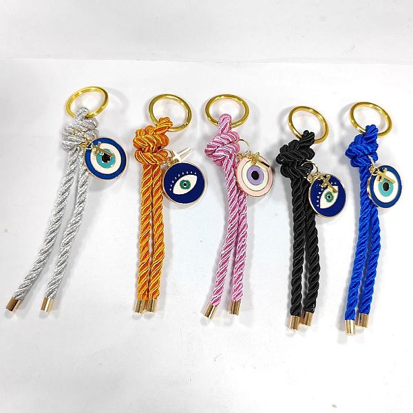 

PandaHall Nylon Thread Keychain with Cross and Alloy Enamel Evil Eye Charm, with Iron Split Key Rings, Mixed Color, 11cm, 5pcs/set Nylon..., Multicolor