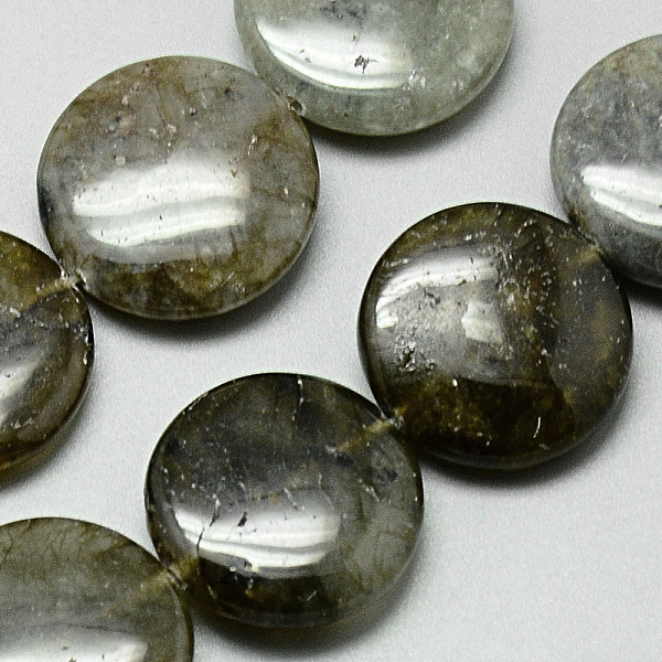 

PandaHall Natural Labradorite Beads Strands, Flat Round, 20x4~7mm, Hole: 1mm, about 20pcs/strand, 15.7 inch Labradorite Flat Round