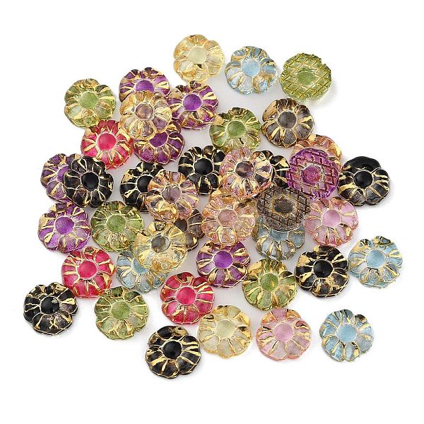 

PandaHall Transparent Resin Cabochons, Golden Metal Enlaced, Flower, Mixed Color, 7.5x7.5x2mm Resin Flower Multicolor