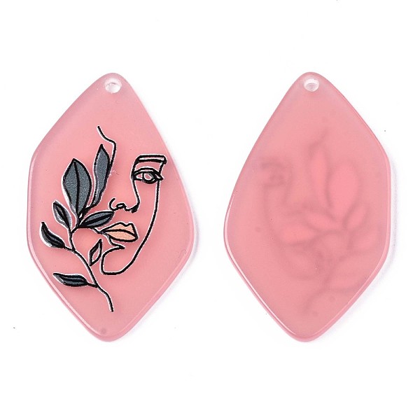

PandaHall Translucent Cellulose Acetate(Resin) Pendants, 3D Printed, Leaf with Woman, Salmon, 45.5x27.5x2mm, Hole: 1.5mm Cellulose Acetate..., Red