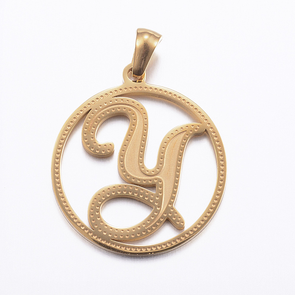 

PandaHall Ion Plating(IP) 304 Stainless Steel Pendants, Flat Round with Letter, Golden, Letter.Y, 28x25x1.2mm, Hole: 6x3.5mm 304 Stainless...