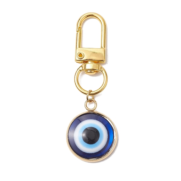 

PandaHall Flat Round with Evil Eye 304 Stainless Steel & Resin Pendant Decorations, Alloy Swivel Clasps Charms for Bag Ornaments, Golden..., Blue
