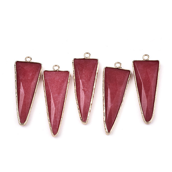 

PandaHall Natural White Jade Pointed Pendants, with Light Gold Plated Brass Edge and Loop, Triangle, Faceted, Dyed & Heated, 45.5x16.5x6~7mm...