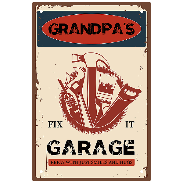 

PandaHall CREATCABIN Metal Vintage Tin Sign Grandpa’s Fix It Garage Repay With Just Smiles And Hugs Wall Decor Decoration for Home Wall Art..., Brown