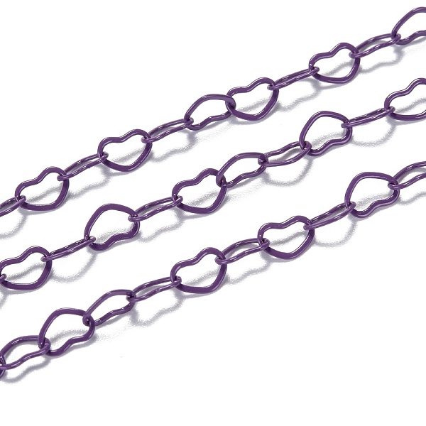 

PandaHall Spray Painted Brass Heart Link Chains, Soldered, with Spool, Purple, 6x4.5x0.5mm, 32.8 Feet(10m)/roll Brass Purple