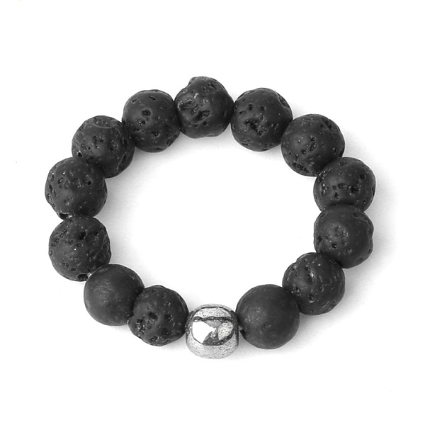 Anneaux extensibles en perles de pierre de lave naturelle rondes de 4 mm