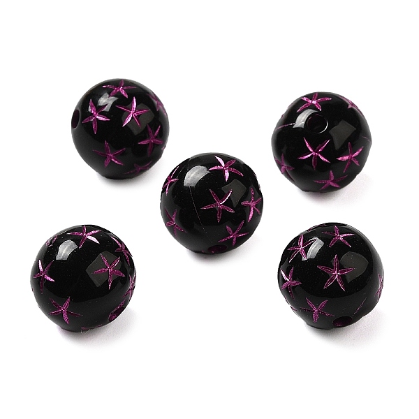

PandaHall Opaque Acrylic Beads, Round with Flower, Black, 12x11.5mm, Hole: 2mm, about: 517pcs/500g Acrylic Round Black