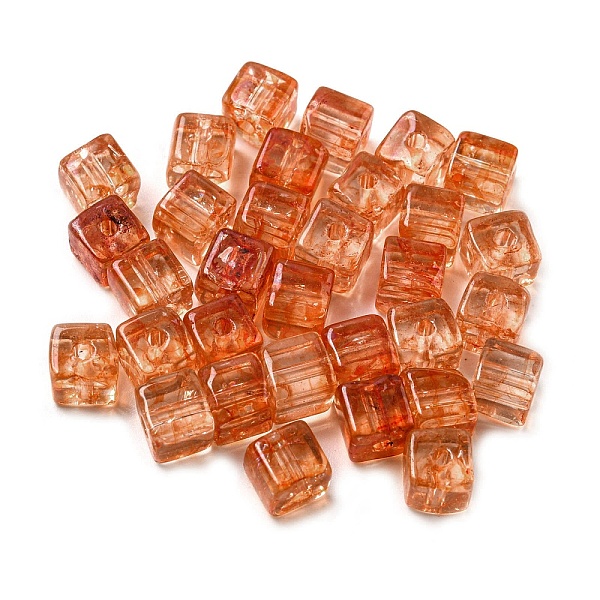 

PandaHall 500Pcs Transparent Crackle Glass Beads, Cube, Tomato, 6.5x6.5x6mm, Hole: 1.8mm Glass Cube Red