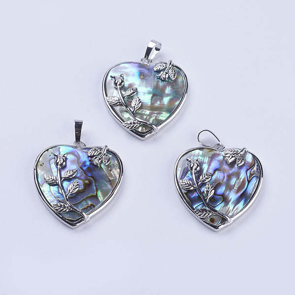 

PandaHall Abalone Shell/Paua Shell Pendants, with Platinum Tone Brass Bail, Heart, 37x32.5x6.5mm, Hole: 5x8.5mm Paua Shell Heart