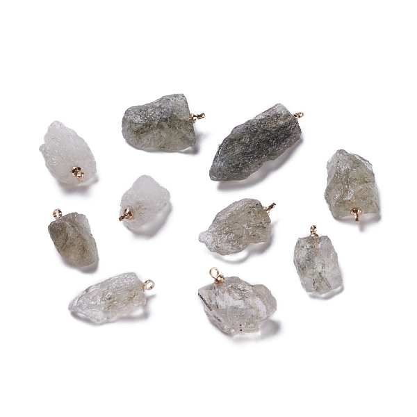 

PandaHall Natural Tourmalinated Quartz/Black Rutilated Quartz Pendants, with Light Gold Brass Loops, Nuggets, 16~33x7.5~16x6~11mm, Hole...