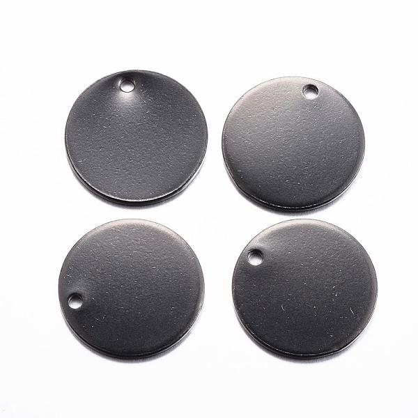 PandaHall 304 Stainless Steel Stamping Blank Tag Charms, Flat Round, Electrophoresis Black, 15x1mm, Hole: 1.2mm 304 Stainless Steel Flat...